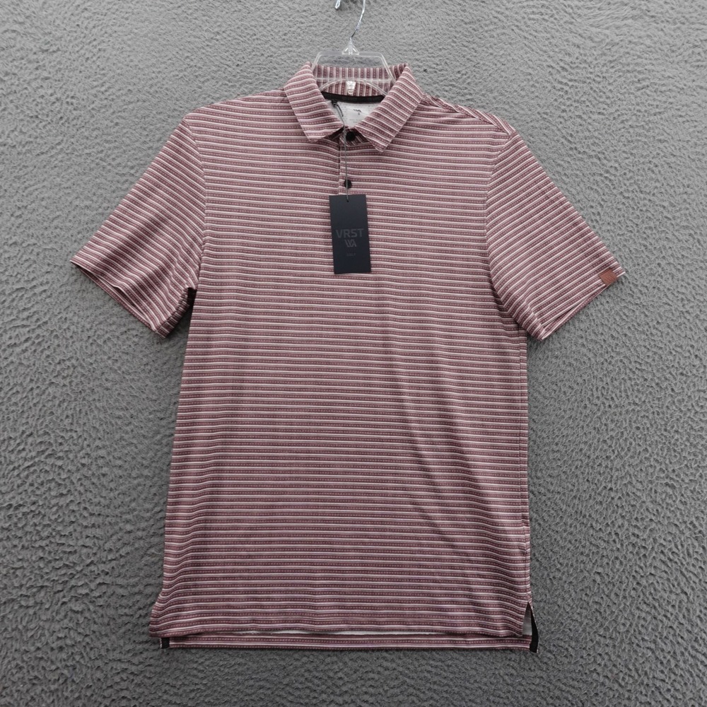 VRST‎ Slub Stripe Mesh Polo Shirt Small Pink Men Golf Wicking Stretch NWT